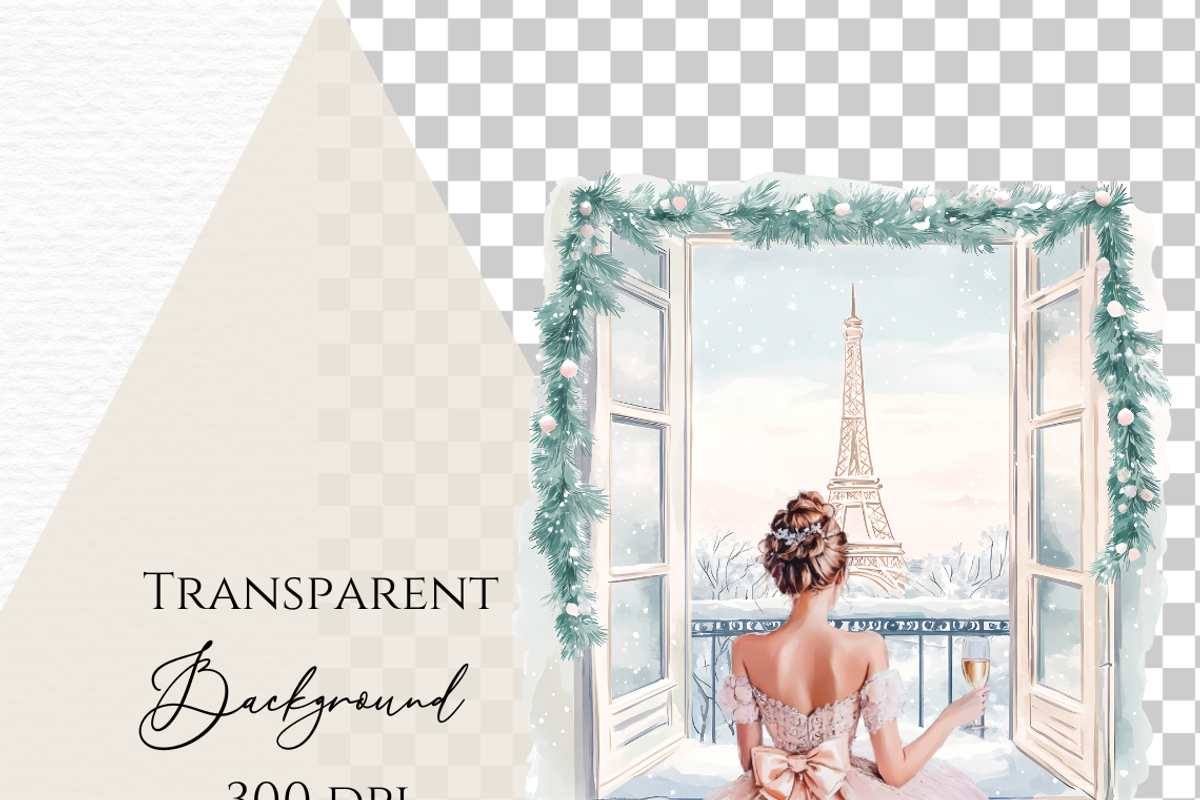 Watercolor pink girl winter Paris, a Person Illustration by Invite to Clipart (Photo 11 of 12)