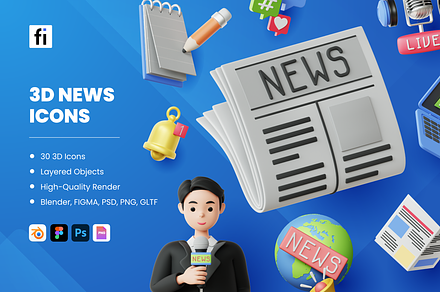 3D News Icons, a 3D by Flat Icons