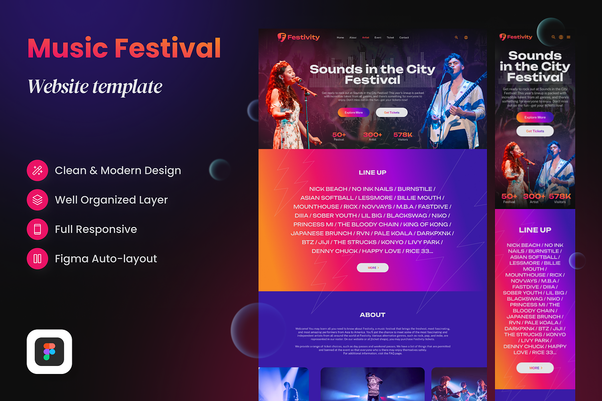 Music Festival Website Template, a Landing Page Template by SLAB! Design