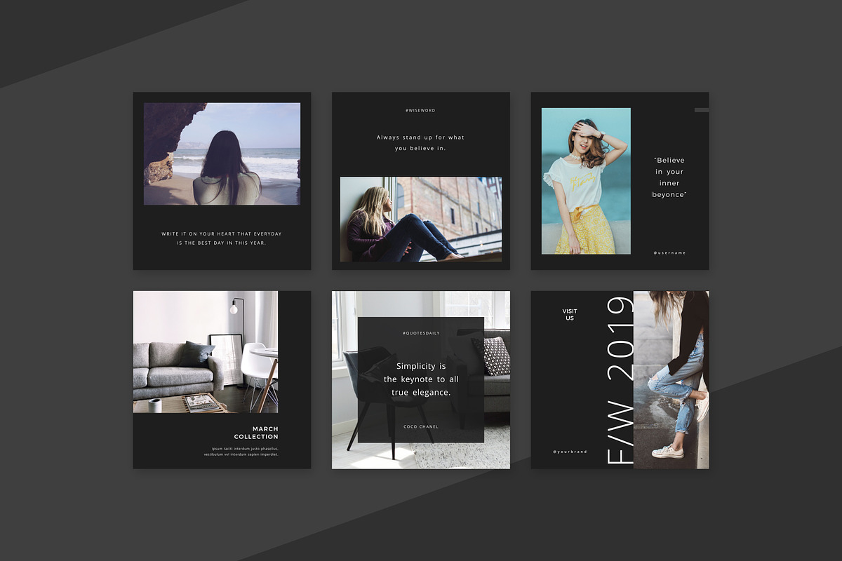 Soft Black Instagram Pack PS & Canva, a Social Media Template by Studio Siv (Photo 3 of 6)