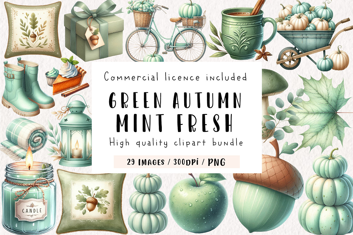 Mint Fresh Green Autumn Clipart, an Illustration by CreationArt (Photo 1 of 9)