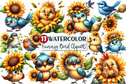 Funny Bird & Sunflower Clipart, an Illustration by Rose Art (Thumbnail 1 of 7)