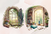 8 Watercolor Cozy Reading Nook Clipa, an Illustration by Jalina Clipart Studio (Thumbnail 2 of 5)