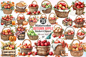 Watercolor Autumn Apple Basket PNG, a Seasonal Illustration by Canvas Craft