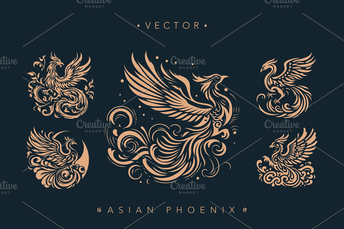 Phoenix elements vector set, an Animal Illustration by DesignFolioHub (Photo 3 of 4)