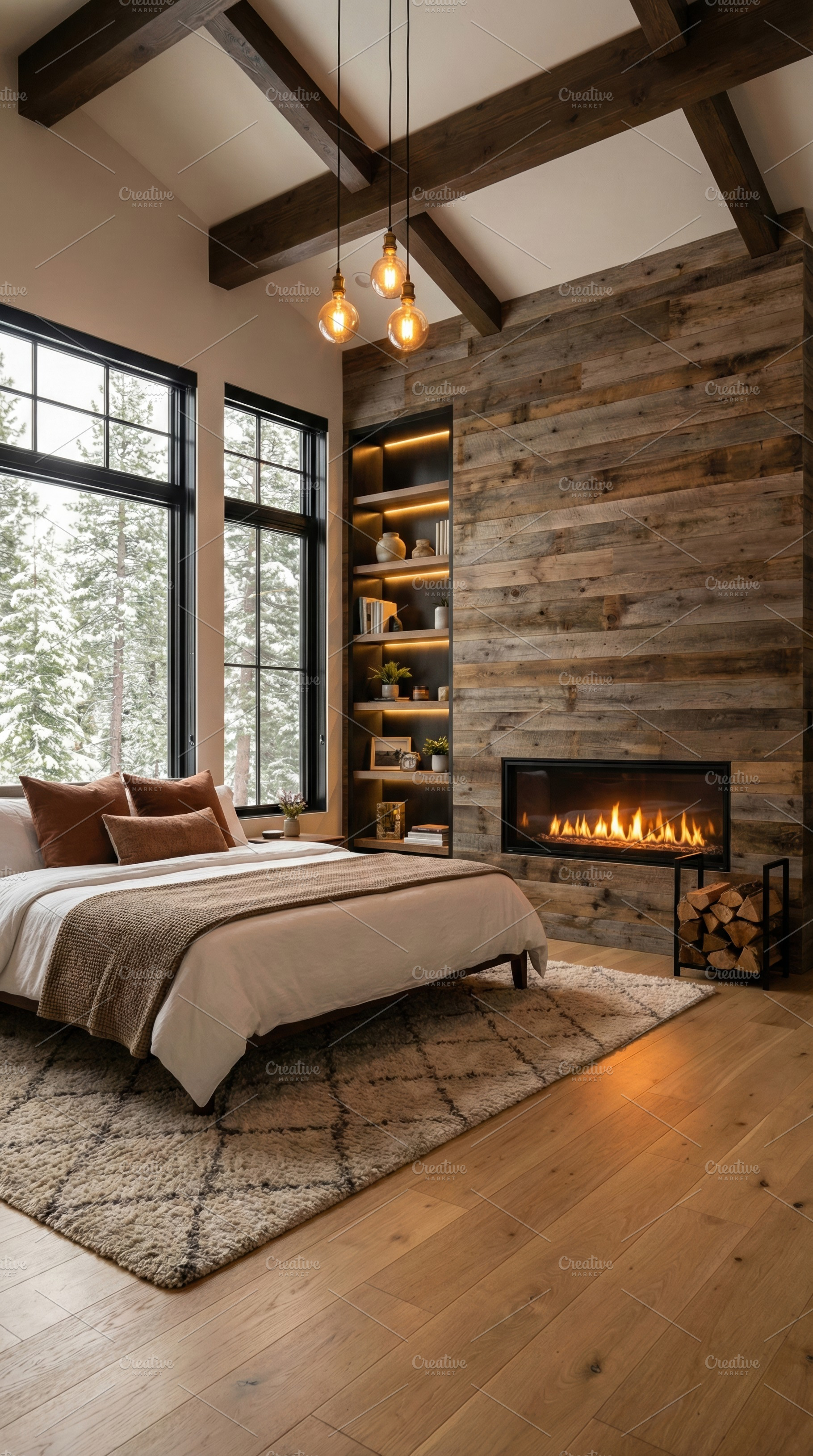 Modern Rustic Bedroom with Fireplace, an Architecture Photo by Virgo Studio
