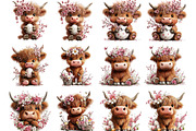 Highland Cow Easter Floral Clipart, an Illustration by Designking (Thumbnail 2 of 5)