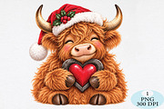 Christmas Highland Cow Heart PNG, a Seasonal Illustration by Daily.Designs (Thumbnail 1 of 5)