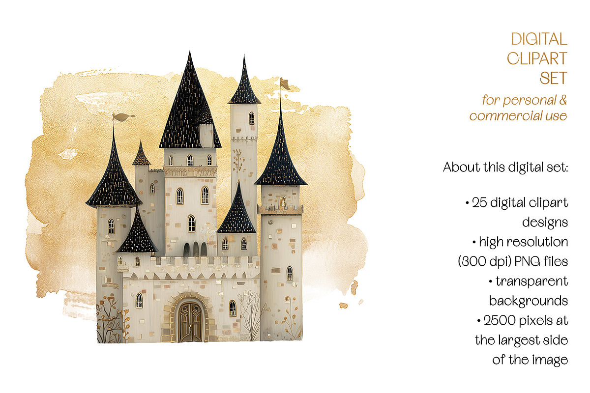 Golden Kingdom Storybook Clipart, a Decorative Illustration by The Dutch Lady Designs (Photo 3 of 10)