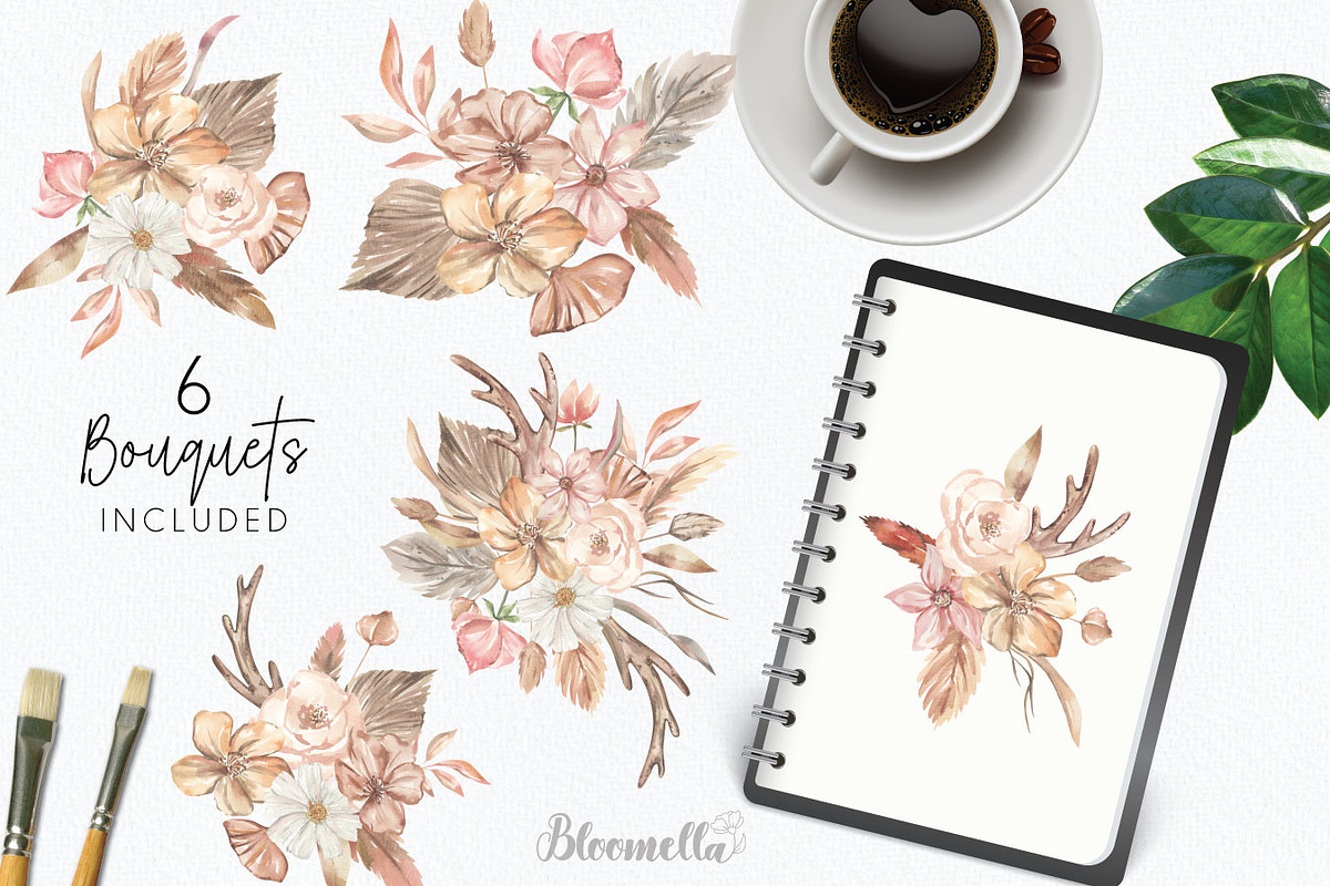Watercolour Bohemian Florals Neutral, a Decorative Illustration by Bloomella (Photo 5 of 8)