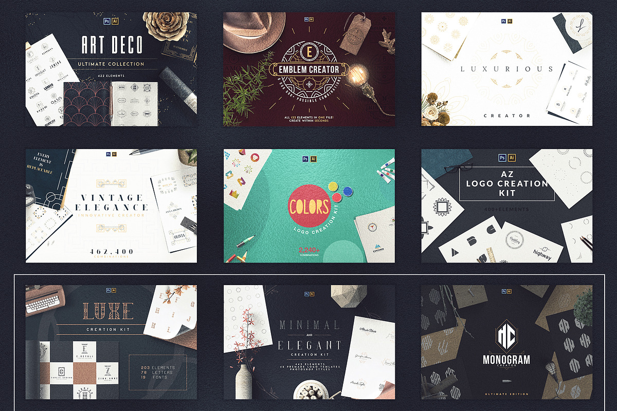 9in1 Ultimate Creation Kit | $29, a Branding & Logo Template by VP Fonts (Photo 2 of 84)