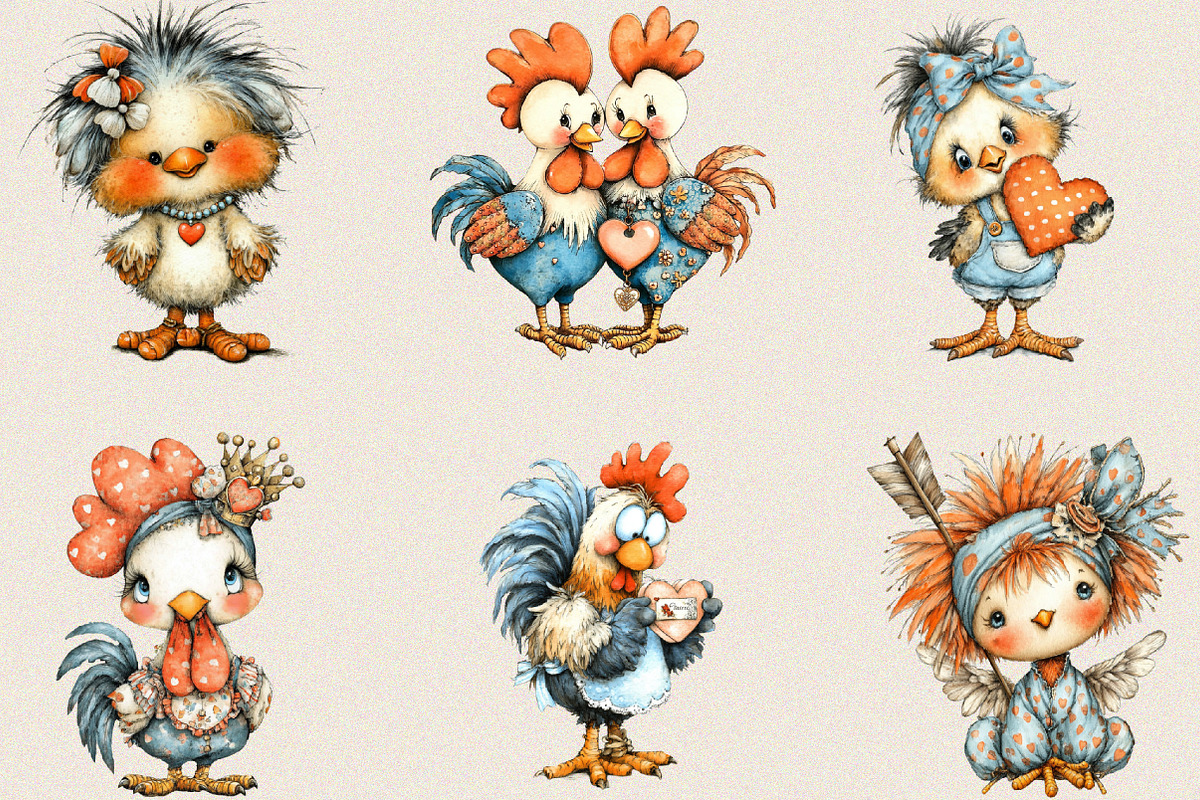 Whimsical Chicken Valentine Clipart, an Illustration by SVGArt (Photo 2 of 8)