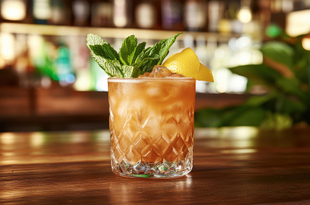 Refreshing Cocktail Garnished With M, a Photo by Tanuart