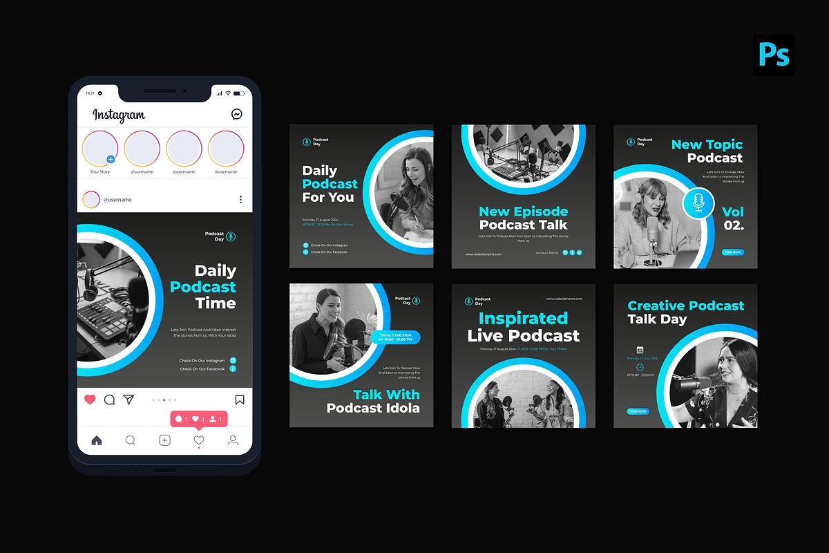 Podcast Day Instagram Post, a Social Media Template by CavenArt (Photo 3 of 5)