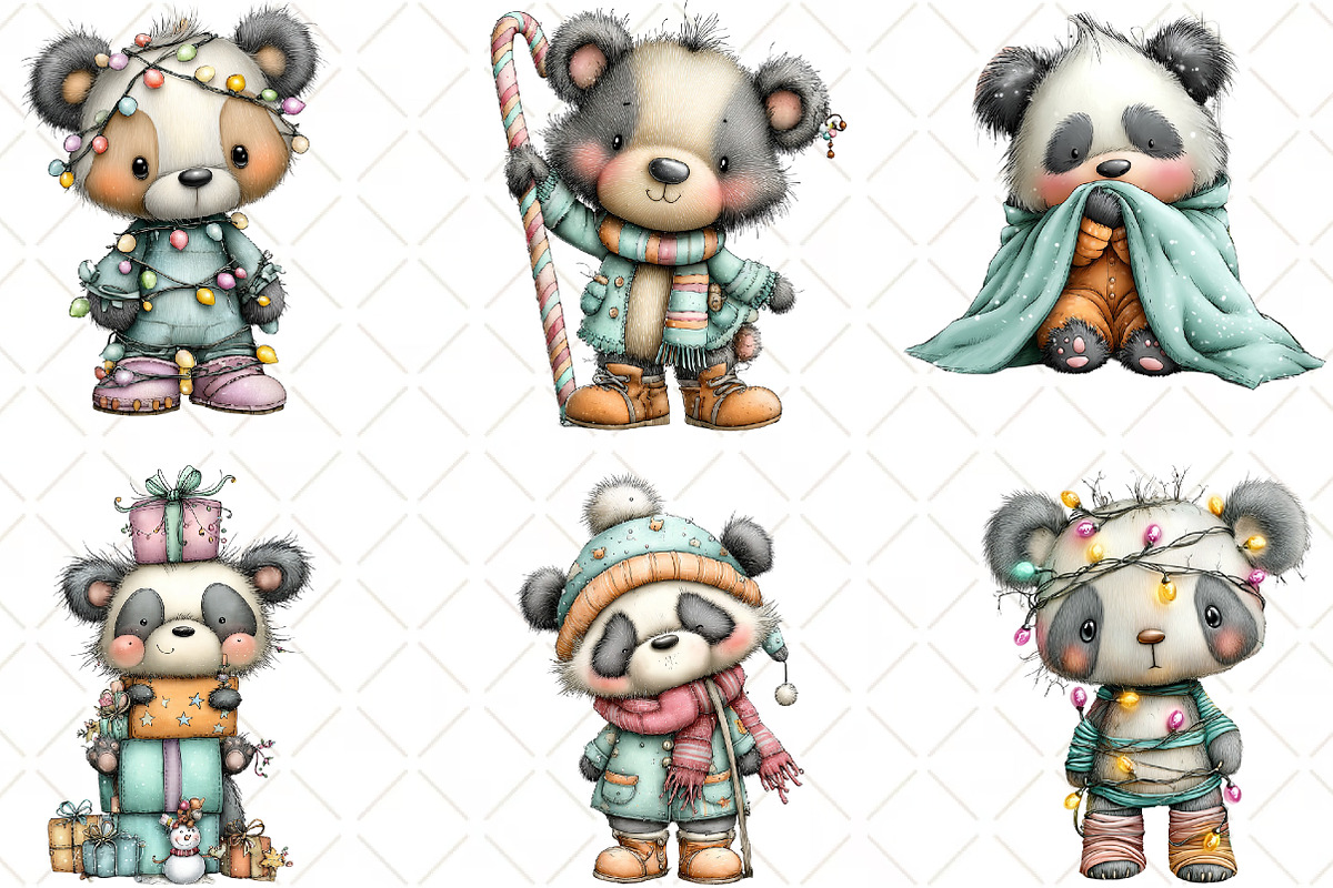 Whimsical Christmas Panda Clipart, an Animal Illustration by Black Bird Studio (Photo 2 of 6)
