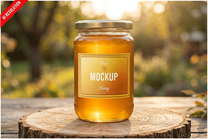 Glass Jar With Pure White Honey PSD, a Cups & Container Mockup by Bruno's Shop