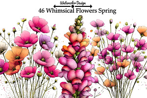 Pink Whimsical Flowers Spring Clipar, an Illustration by Watercolor design