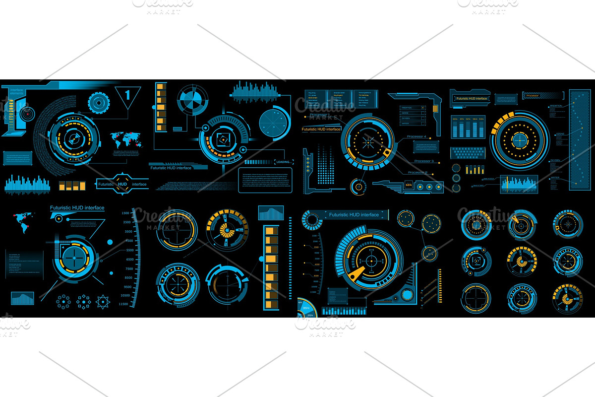 HUD interface Sci Fi elements set., a Technology Illustration by HAPPY ...