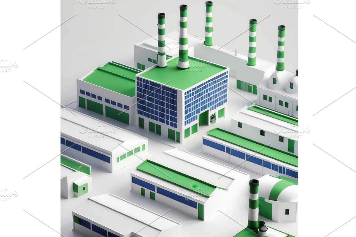 Industrial complex with green roofs, an Illustration by tilialucida