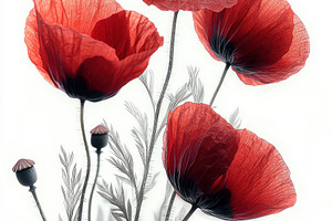 Delicate red poppies with translucent petals and fine stems arra, a Nature Photo by José Manuel Gelpi