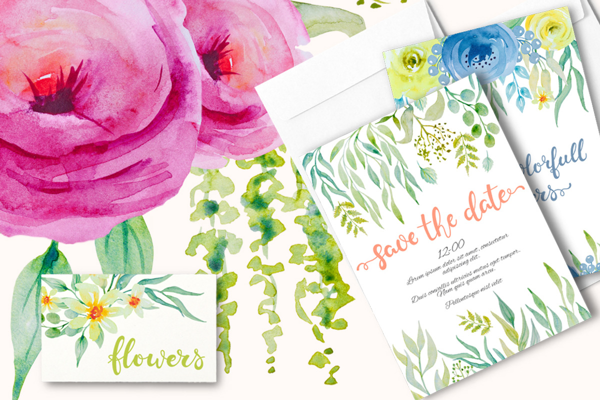 Bright watercolor flowers clipart, an Object Graphic by rosypatterns (Photo 5 of 5)