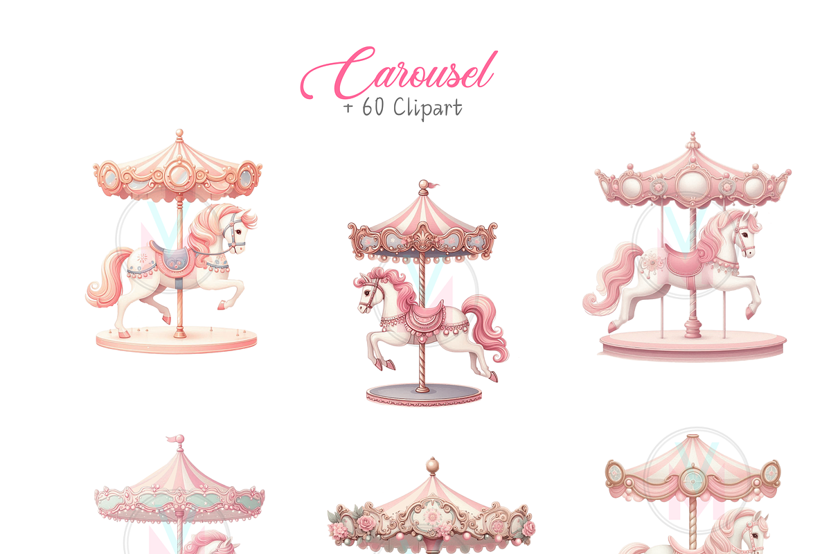 Pink Pony and Carousel Horse PNG, a Decorative Illustration by VM PARTYS  BY TAIRUMA (Photo 4 of 10)