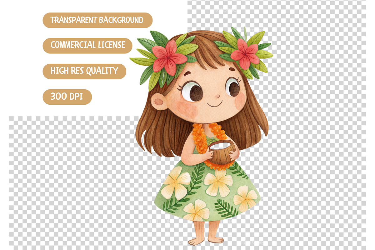 Watercolor Tropical Hawaii Clipart, an Illustration by TatiMockup (Photo 6 of 6)