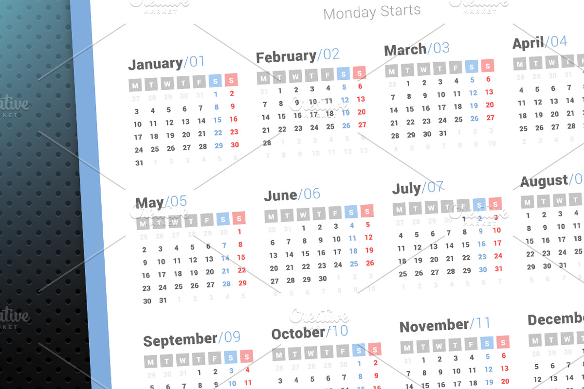 2022 Simple Calendar Monday Starts., a Stationery Template by WORAKAMON Design Studio (Photo 2 of 3)
