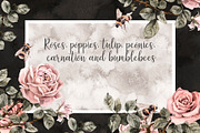 Dark vintage flowers and bees set, an Illustration by Alamella (Thumbnail 4 of 9)