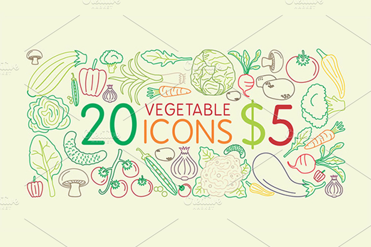 20 fresh vegetable icons for $5, an Icon by Babic Goran (Photo 1 of 3)