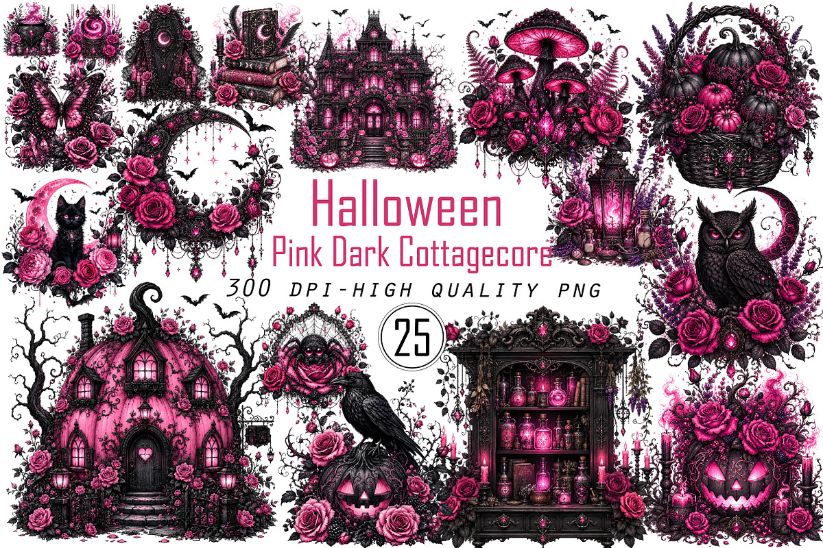 Pink Dark Halloween Cottagecore PNG, a Seasonal Illustration by Designworld (Photo 1 of 6)