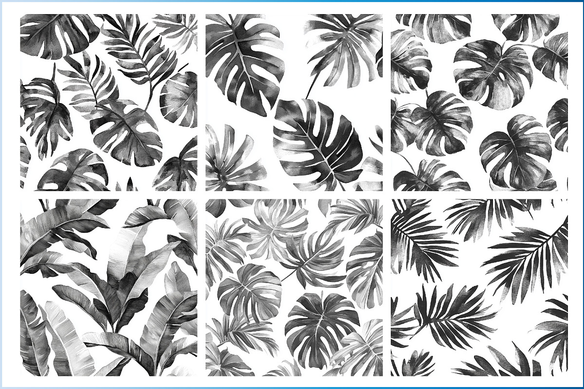 Black and White Tropical Leaves Seam, a Pattern Graphic by Design Market (Photo 3 of 4)