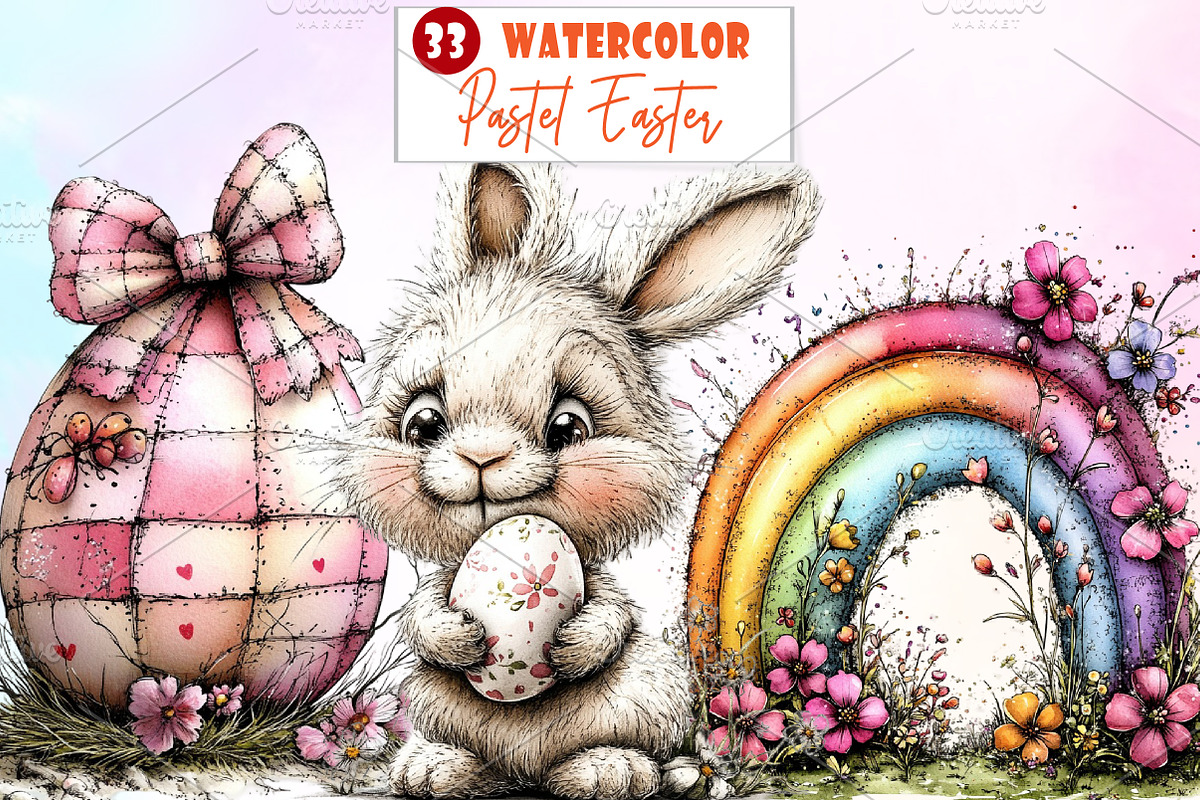 Pastel Easter Watercolor Clipart, an Illustration by Watercolor design (Photo 1 of 5)