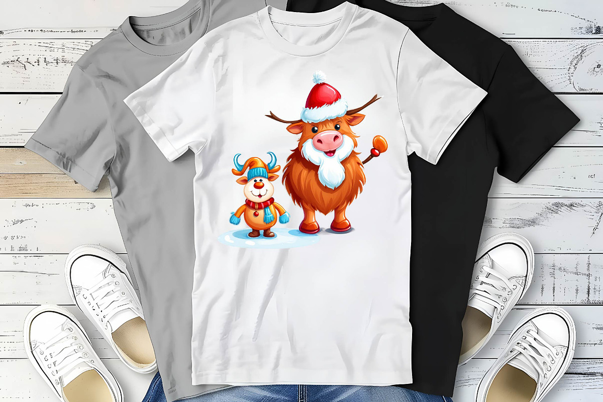 Cute Christmas Highland Cow Clipart, an Illustration by Wow Magic (Photo 4 of 5)