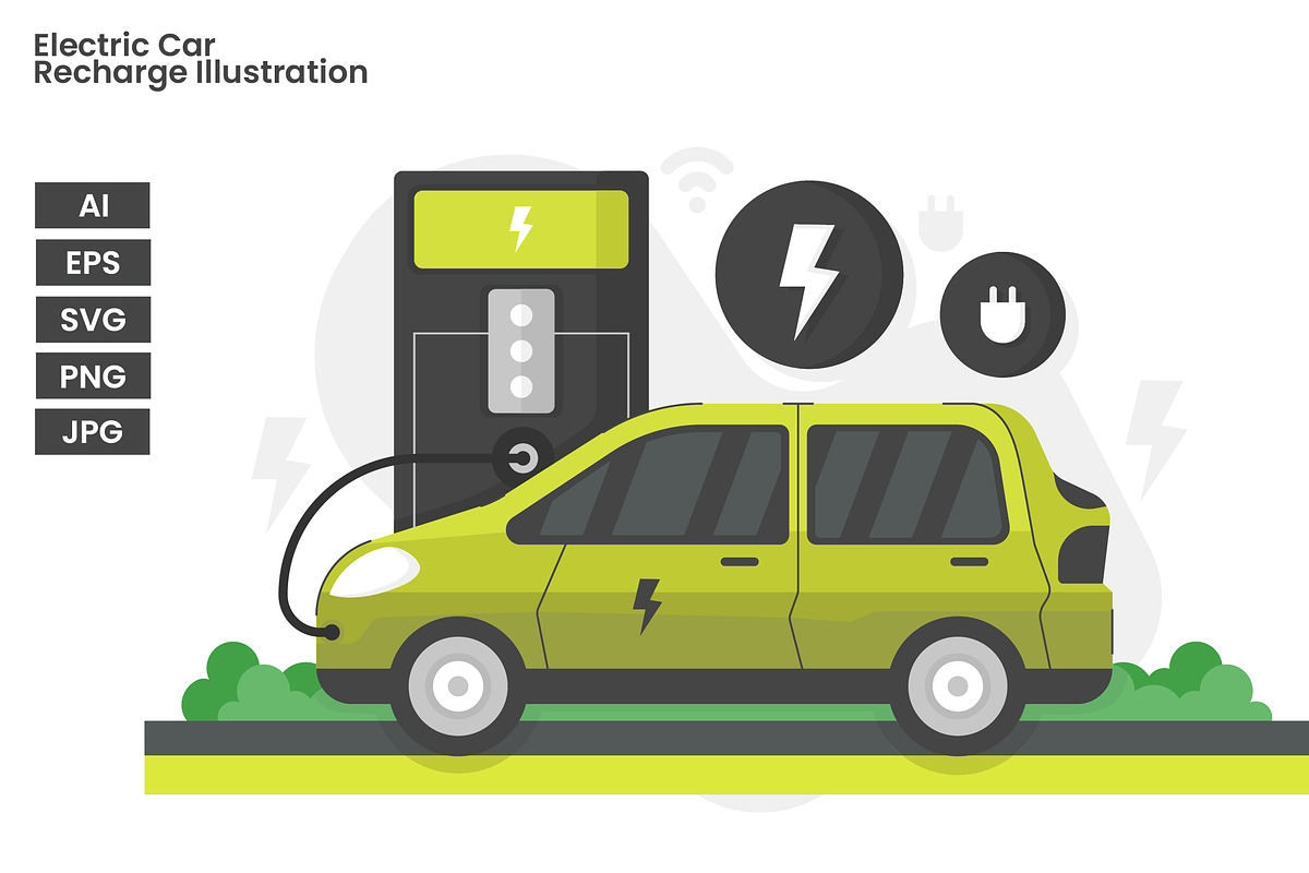 Electric Car Recharge Illustration, a Transportation Illustration by erifqizeicon (Photo 2 of 3)