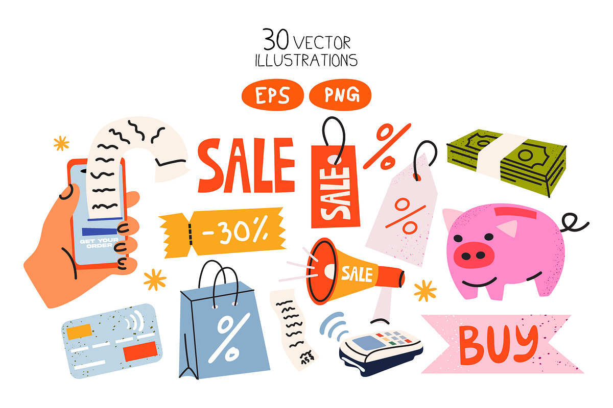 Groovy Shopping Sale Clipart, a Decorative Illustration by Luamor (Photo 2 of 6)