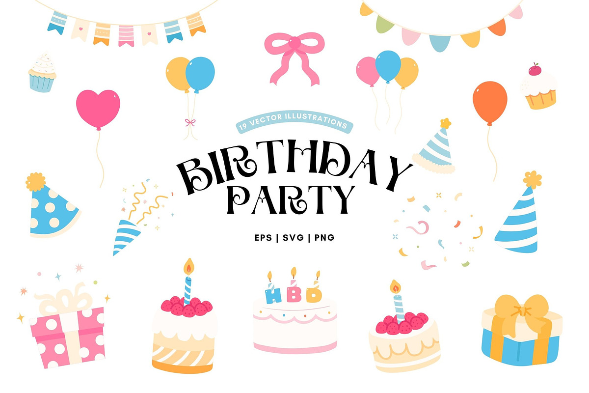 Birthday Party Illustrations, a Decorative Illustration by Victoruler (Photo 1 of 2)