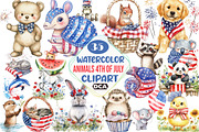 watercolor Animals 4th of July, an Illustration by DreamCafeArt (Thumbnail 1 of 5)