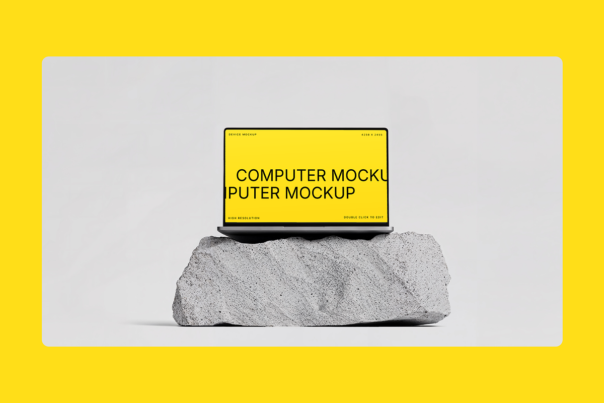 3 Computer Mockups on White Stone, a Mac Mockup by rodrigofkaminski (Photo 4 of 5)