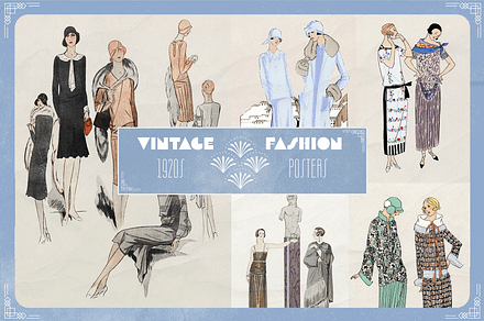 Vintage 1920s Fashion Posters Bundle, a Person Illustration by Golden Vision Studio
