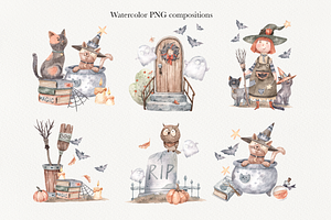 37 Halloween Watercolour Clipart