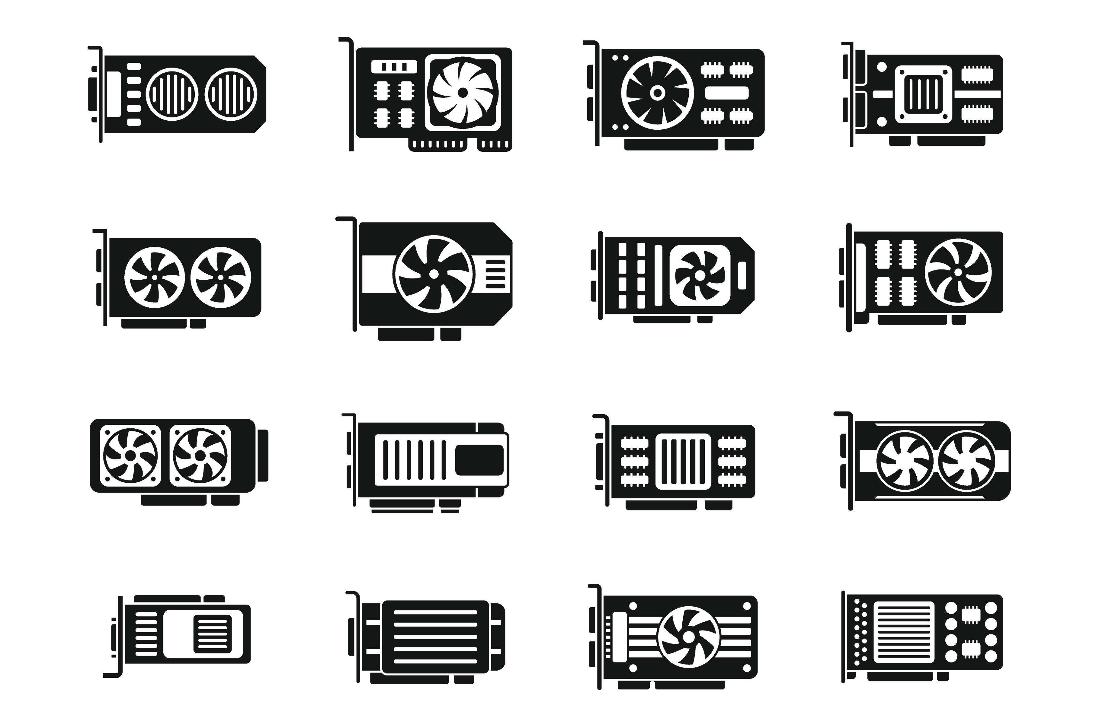 GPU graphic card icons set simple, a Technology Illustration by Ylivdesign