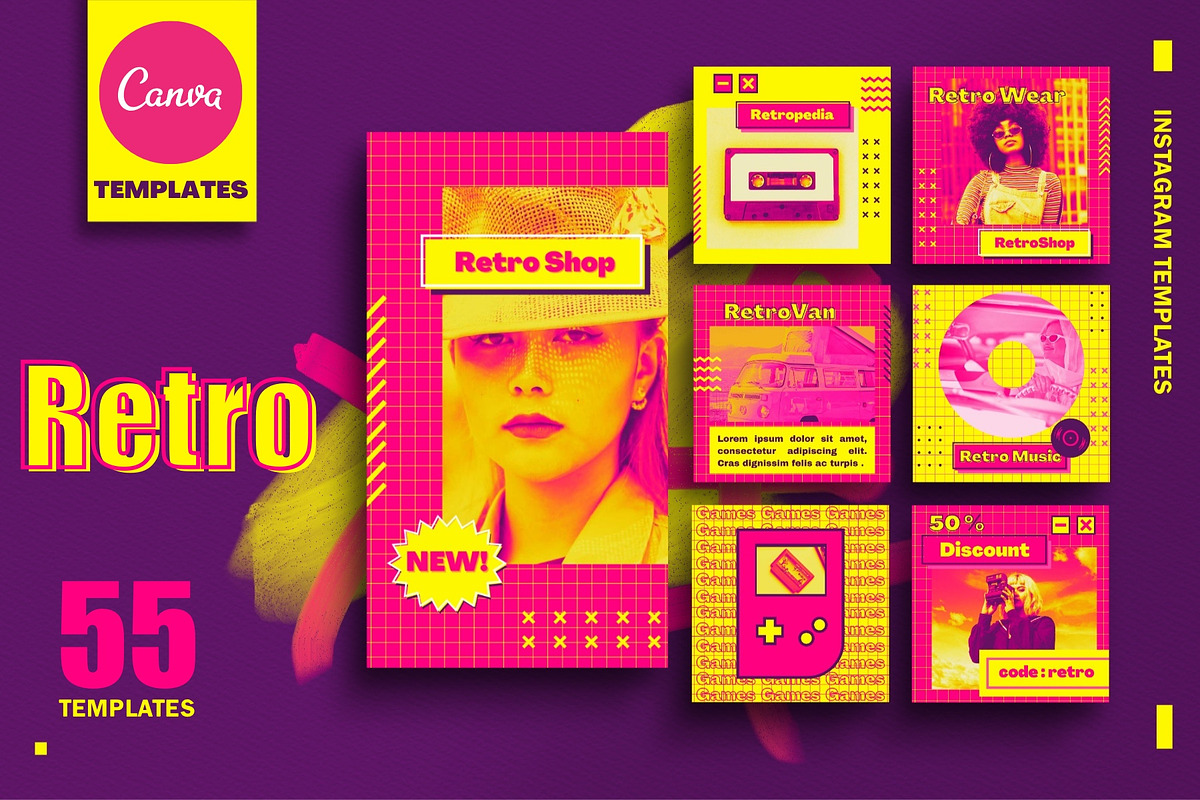 Retro Vibes Canva Instagram Template, a Social Media Template by Vectorheroes (Photo 1 of 8)