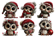 Whimsical Christmas Owl Clipart, an Animal Illustration by Creative Art (Thumbnail 2 of 6)