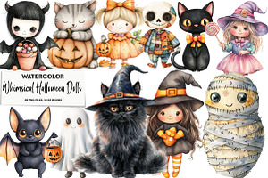 Whimsical Halloween Dolls Clipart, an Illustration by DreamArtGraphic