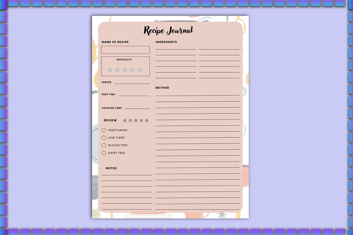 Printable Recipe Journal For Canva, a Stationery Template by Shumaya (Photo 3 of 3)