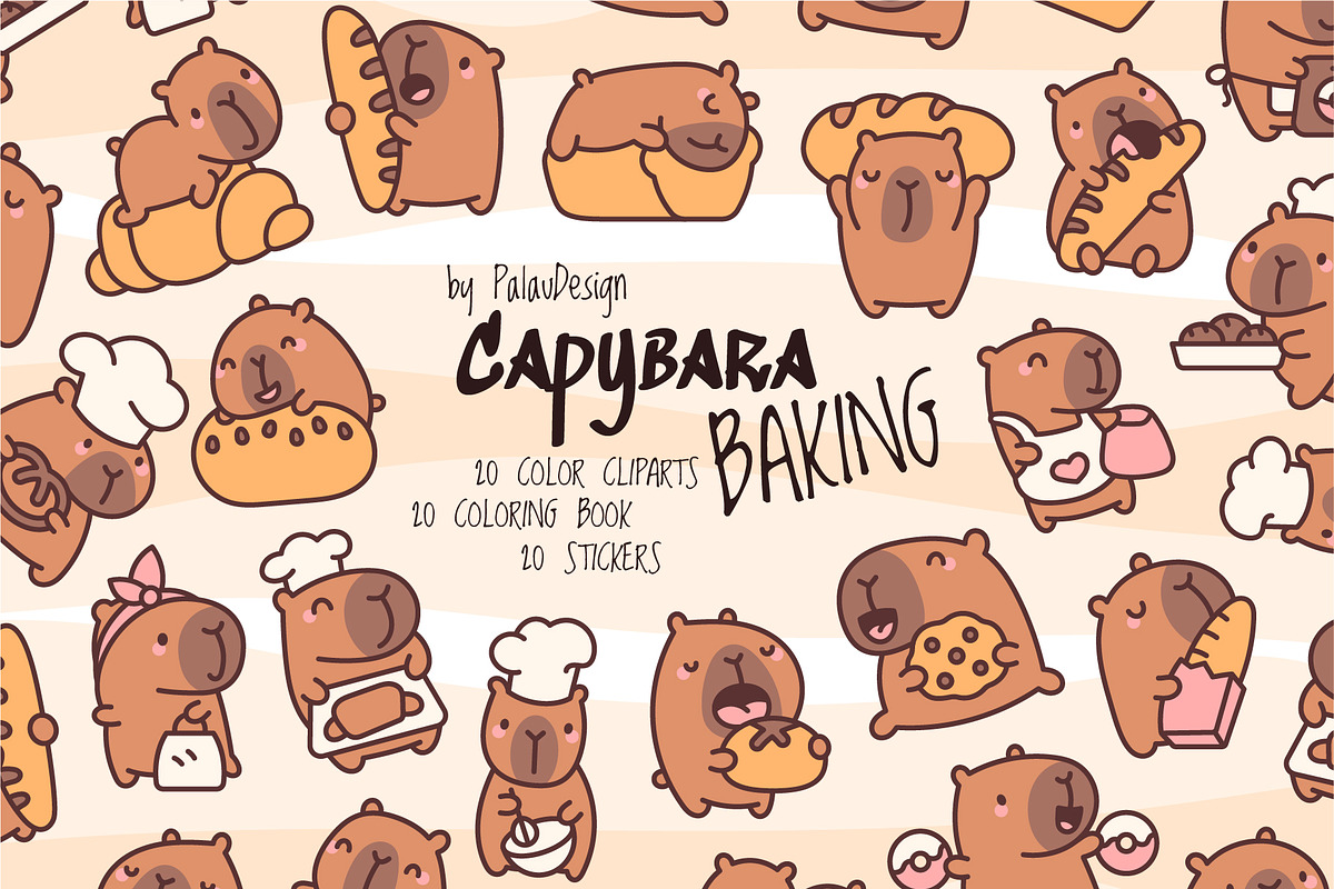 Capybara Baking Clipart Set, an Animal Illustration by Palau (Photo 1 of 10)