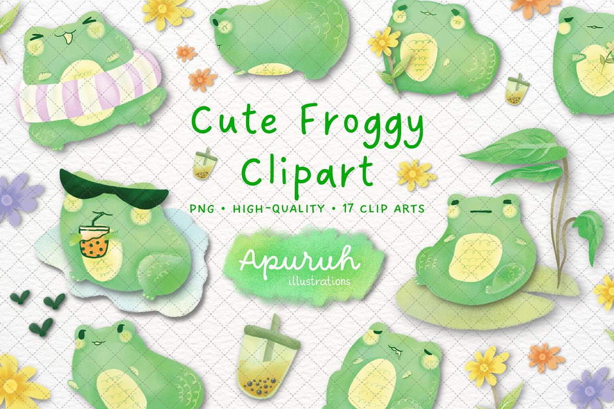 Cute Frog Clipart Watercolor Style, an Animal Illustration by creationsbyapuruh (Photo 1 of 5)