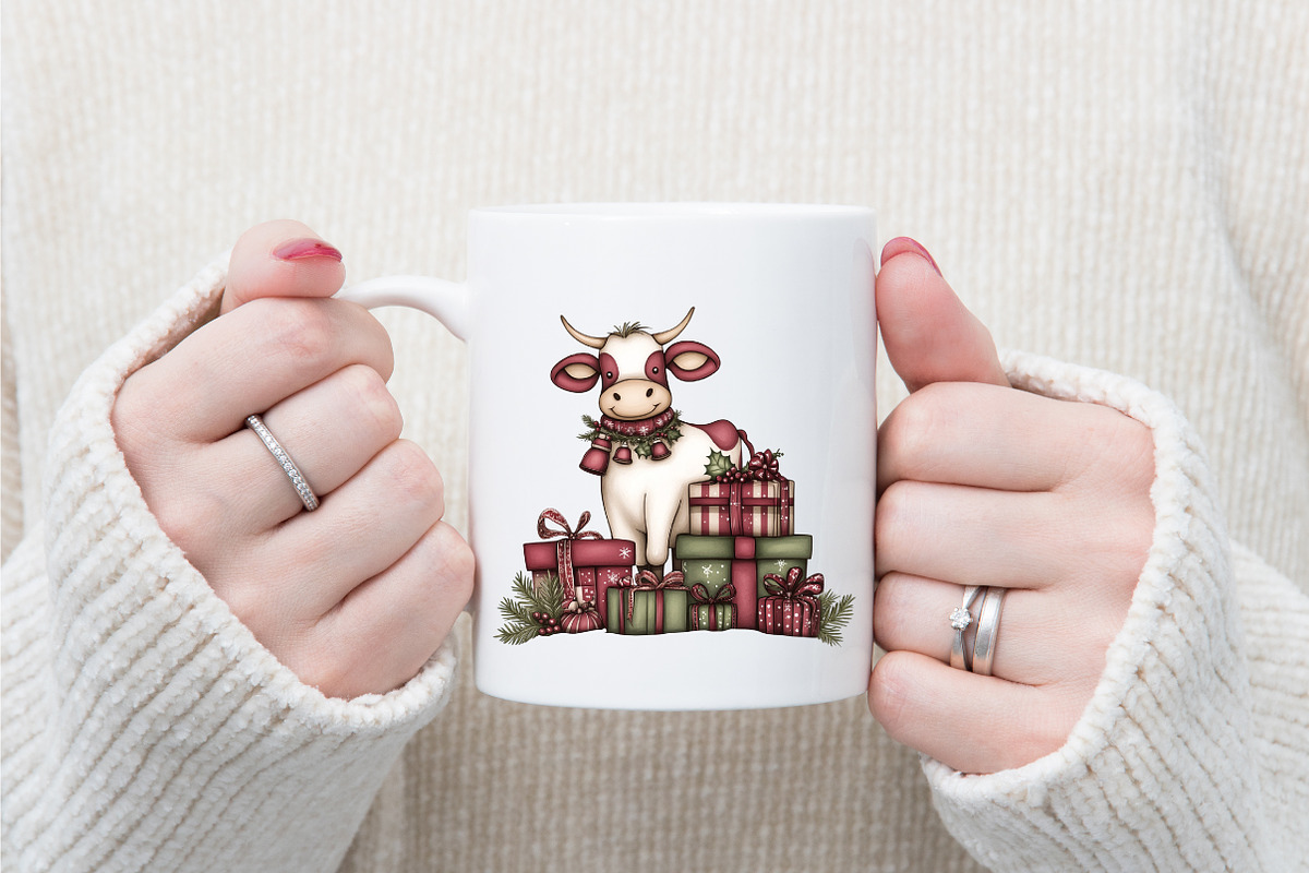 Cute Christmas Cows Clipart, an Illustration by designcity5 (Photo 5 of 5)
