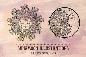 Sun&Moon illustrations set.